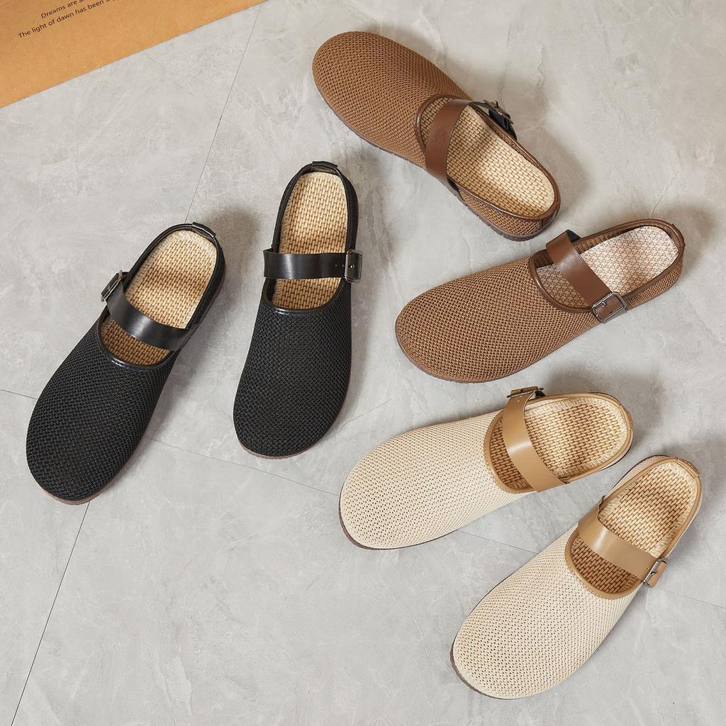 Women Knitted Half Slippers Breathable Mesh Casual Slides Comfortable Lightweight Slip-on Mules