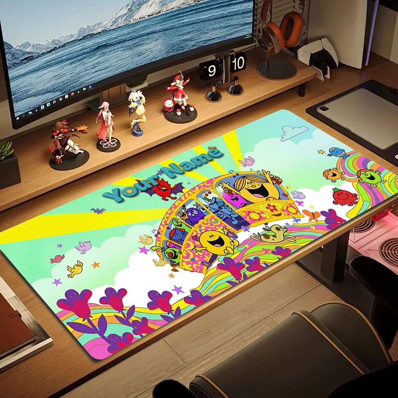 Mr. Men Little Miss Custom Name Large Size Mouse Pad Large Gaming Table Cushion Non-slip Laptop Tablet Big Mousepad XXL Mat Mini PC Playmat With Lock