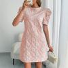 Women Evening Party Puff Sleeve O Neck Solid Color Embriodery One Piece Dress