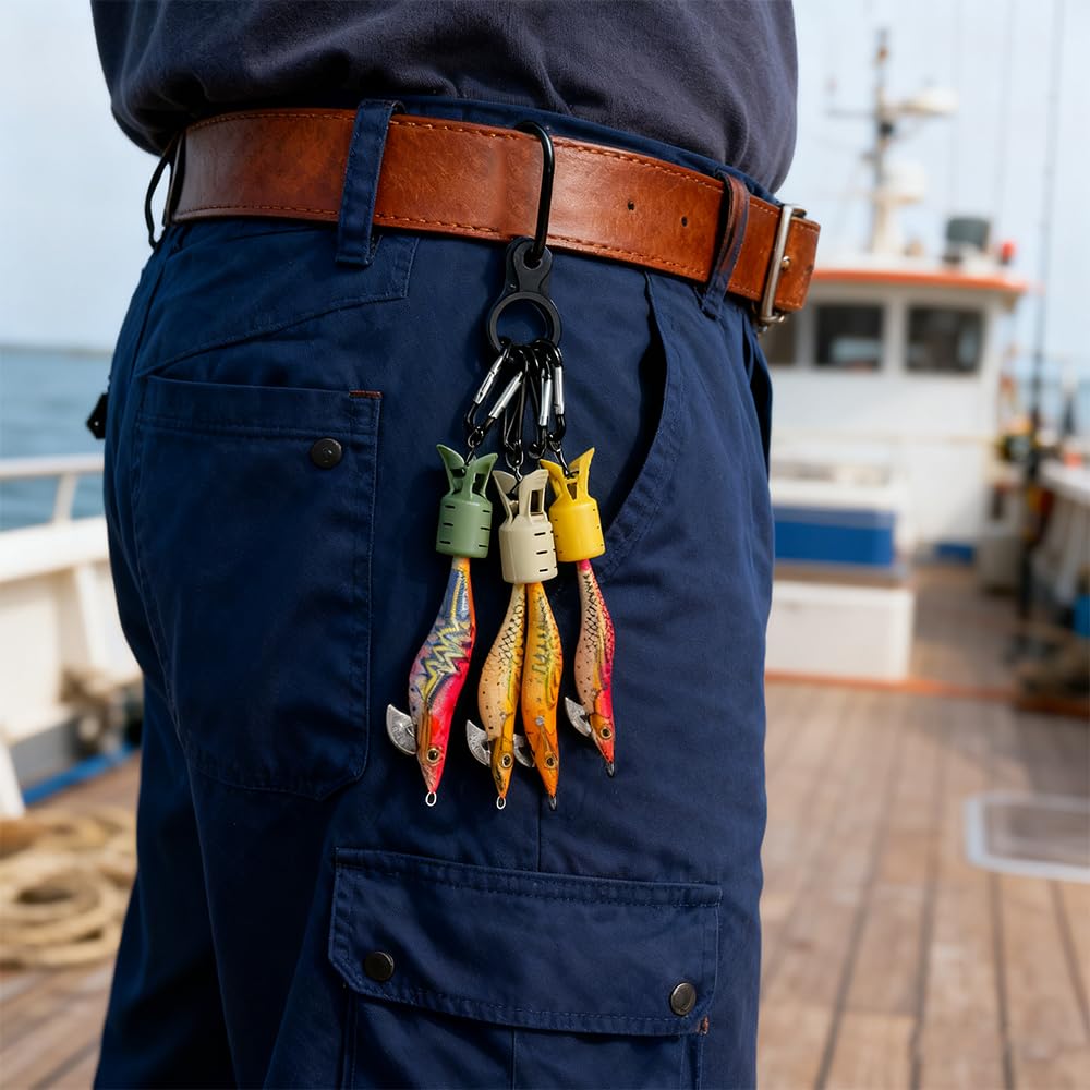 CHANGJIQ Squid Lure Set with Squid Lure Fishing Jig Hook Lure Squid Safety Stab Fishing Squid Fishing Covers, 12-Piece Carabiner, Holder, Protection,