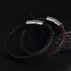 PolishedPlus Customized Men's Bracelet Engraving Names Bangle Stainless Steel Braided Leather Bracelets Dad Father's Day