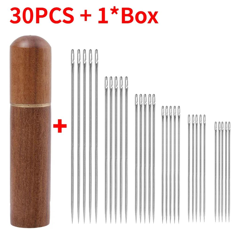 30/12Pcs Side Hole Blind Sewing Needles Stainless Steel Elderly Self Threading Needle Household DIY Jewelry Beading Sewing Tool