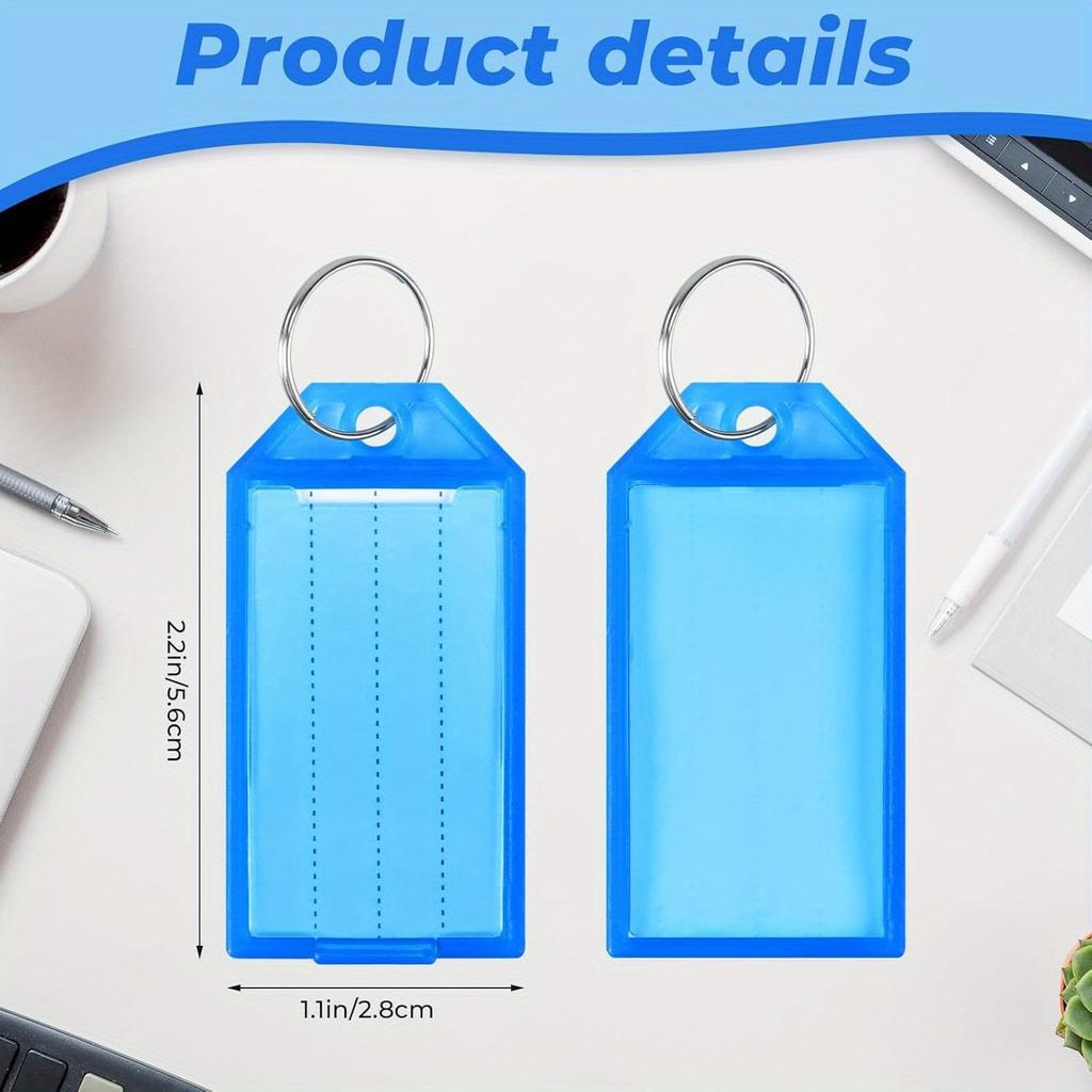 120 st 8-färgs plastnyckelbrickor med ring, etikettfönster och etiketter – Ideala nyckelidentifierare för bagage, ryggsäckar och föremål