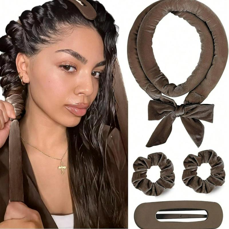4pcs No-Heat Hair Curlers, Can Be Worn To Sleep Without Heating, Super Soft Ribbon Wrapped For Long Hair, Includes Hair Ties And Clips