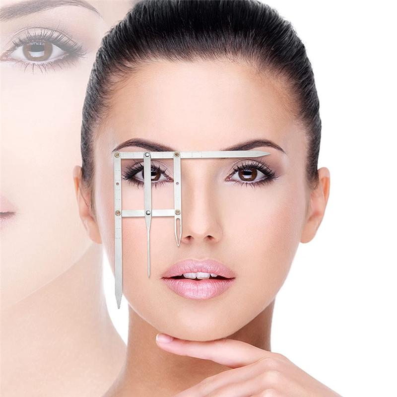 2Piece Eyebrow Ruler 3-Point Positioning Ruler Eyebrow Golden Proportion Caliper Ruler Silver