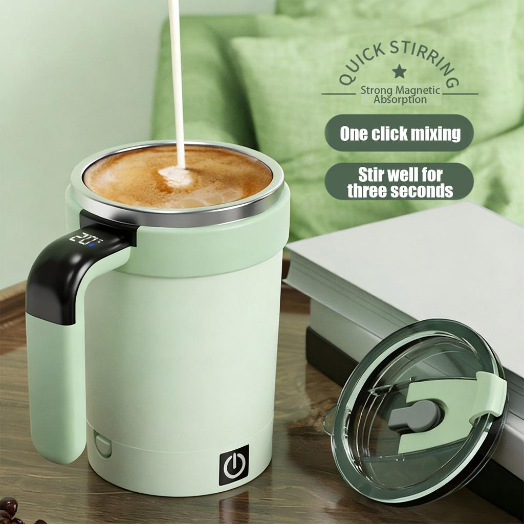 Automatic Stirring Mug with Magnetic Stirrer and Digital Temperature Display Stainless Steel Inner Cup for Hot Beverage Mixing and Heating