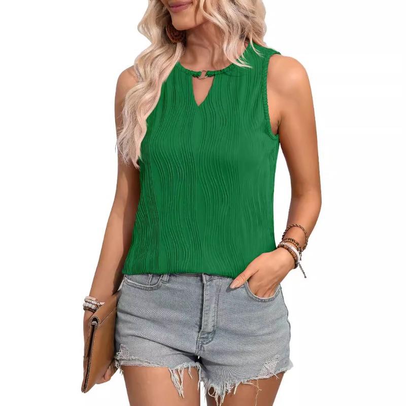 Women's Vest Lock Hole Collar Sleeveless T Shirts Summer Business Casual Basic Top