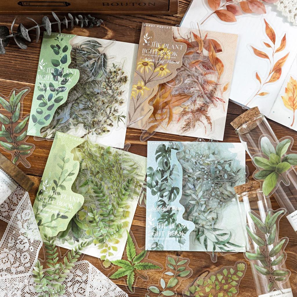 PET Nature Plant Stickers Pack - 30pcs Botanical Scrapbooking Decals for Journal Decor & Crafting (Waterproof)