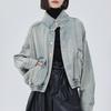 Retro Hong Kong Style Stand Collar Lapel Denim Jacket for Petite, New Early Spring Trend, Loose Fit, Distressed, and Slimming.