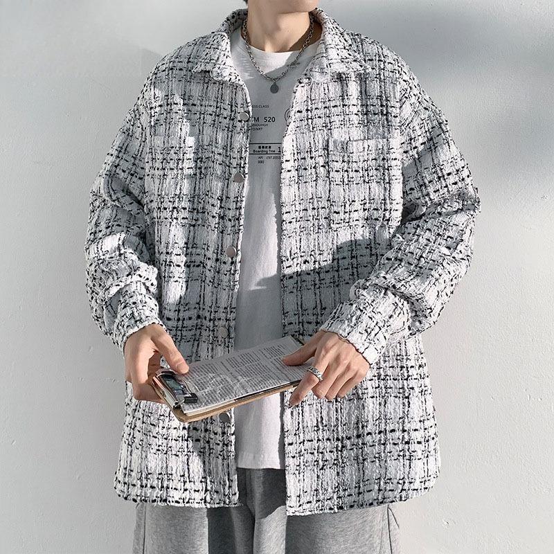 

Весна и осень Мужская новая уличная модная куртка Yuppy Handsome Houndstooth L белый