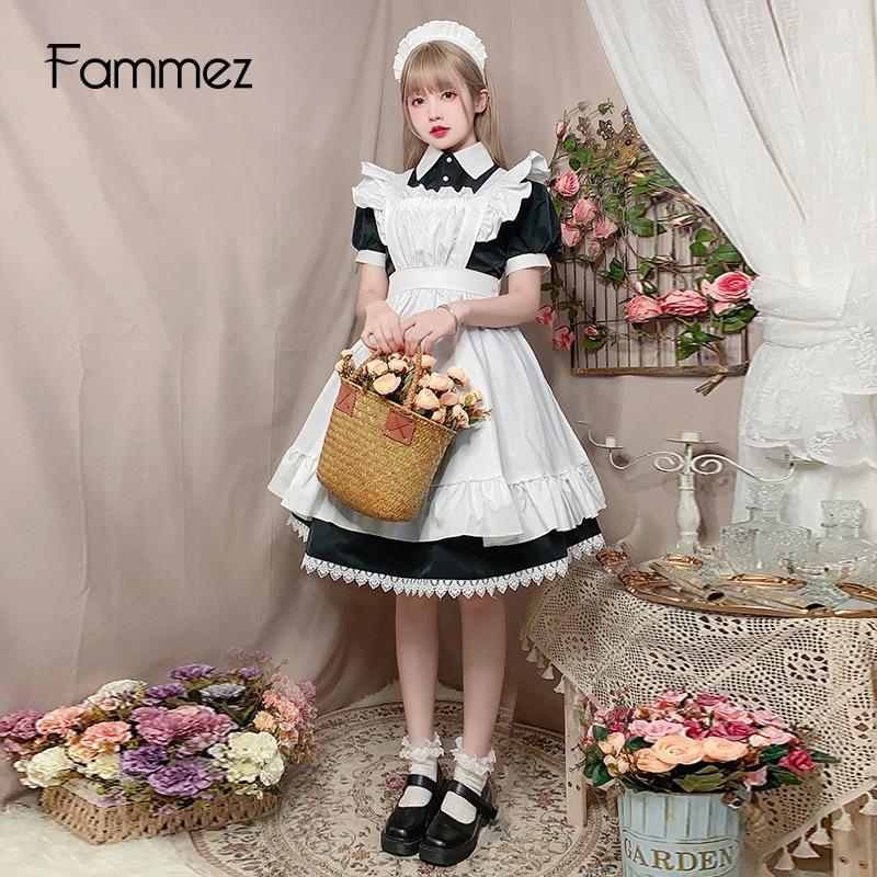 Japanese Lolita Maid Costume: Cute Short-Sleeved Dress with Skirt, Perfect for Cosplay