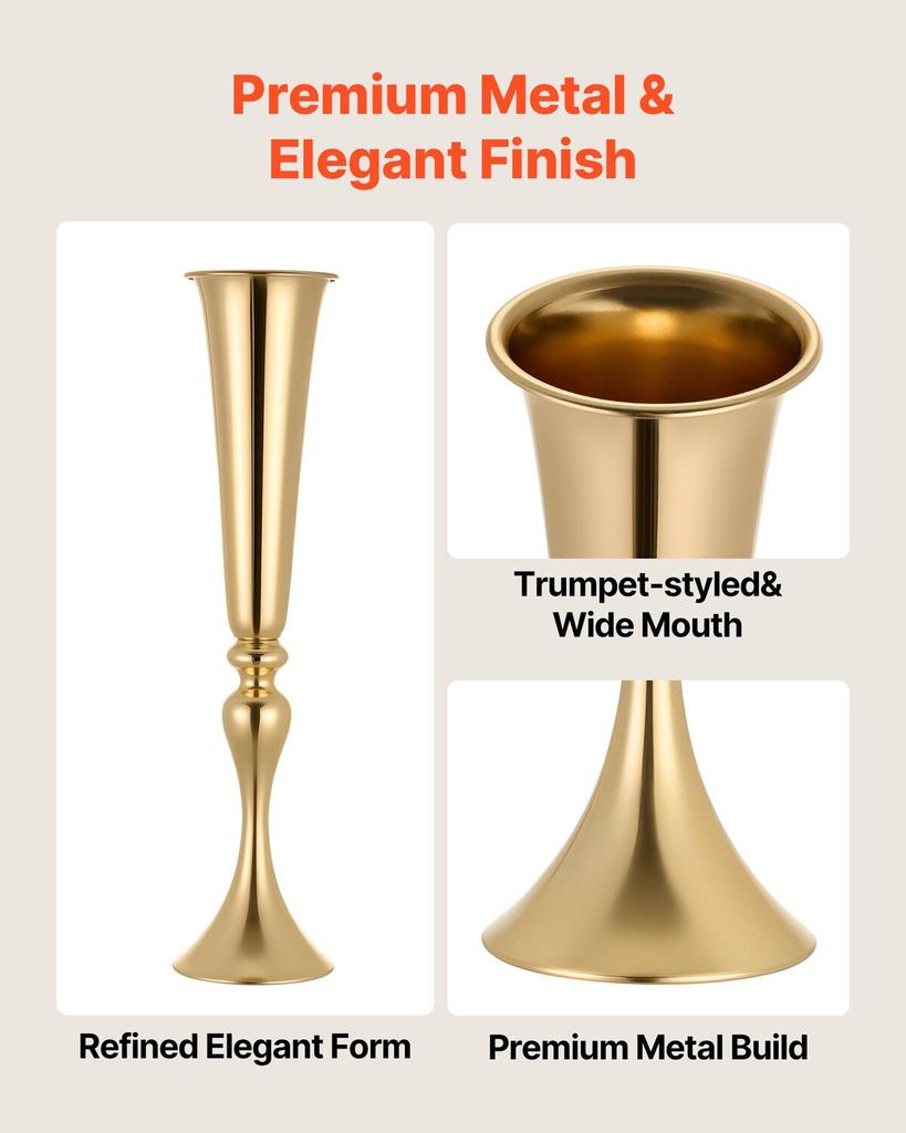 12 PCS Wedding Flower Vase, 55 cm Tall Trumpet Flower Table Centerpieces, Banquet Vases Easy Installation, Electroplated Versatile Arrangement Stand