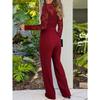 YYFS Damen Mode Lässig Frühling Herbst Einfarbige Druck Langarm V-Ausschnitt Hohe Taille Hosen Jumpsuits & Strampler