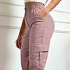 Women Cropped Pants Elastic High Waist Straight Leg Cargo Pants with Pockets Summer Casual Pants Versatile Wear