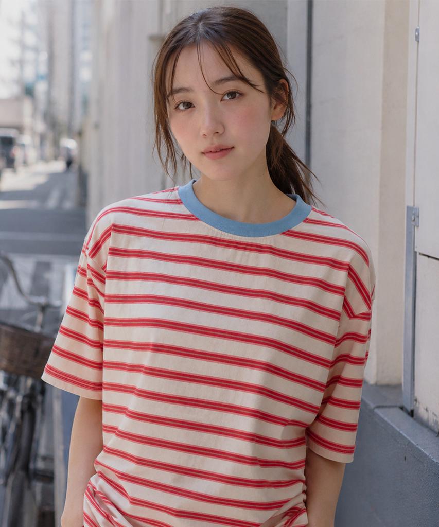 Sayu Striped Biscuit Short Sleeve Tee Red