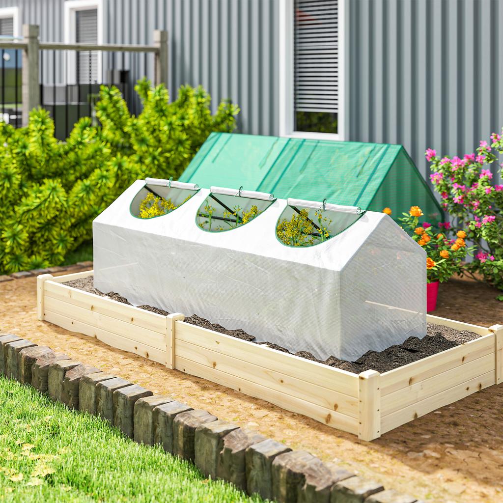 Mini Greenhouse, 3 Roll-Up Windows, PE Cover 140 G/m2, 180 X 60 X 60 Cm, White