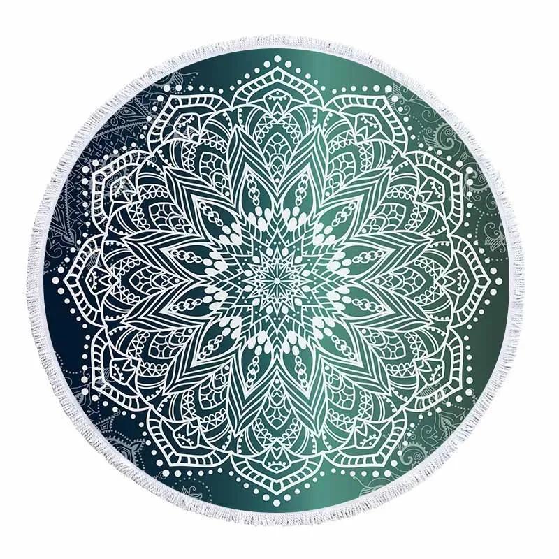 Telo Mare Rotondo Mandala con Frange Microfibra Assorbente Tappetino Copriletto Arazzo Coperta Asciugamano da Piscina da Bagno