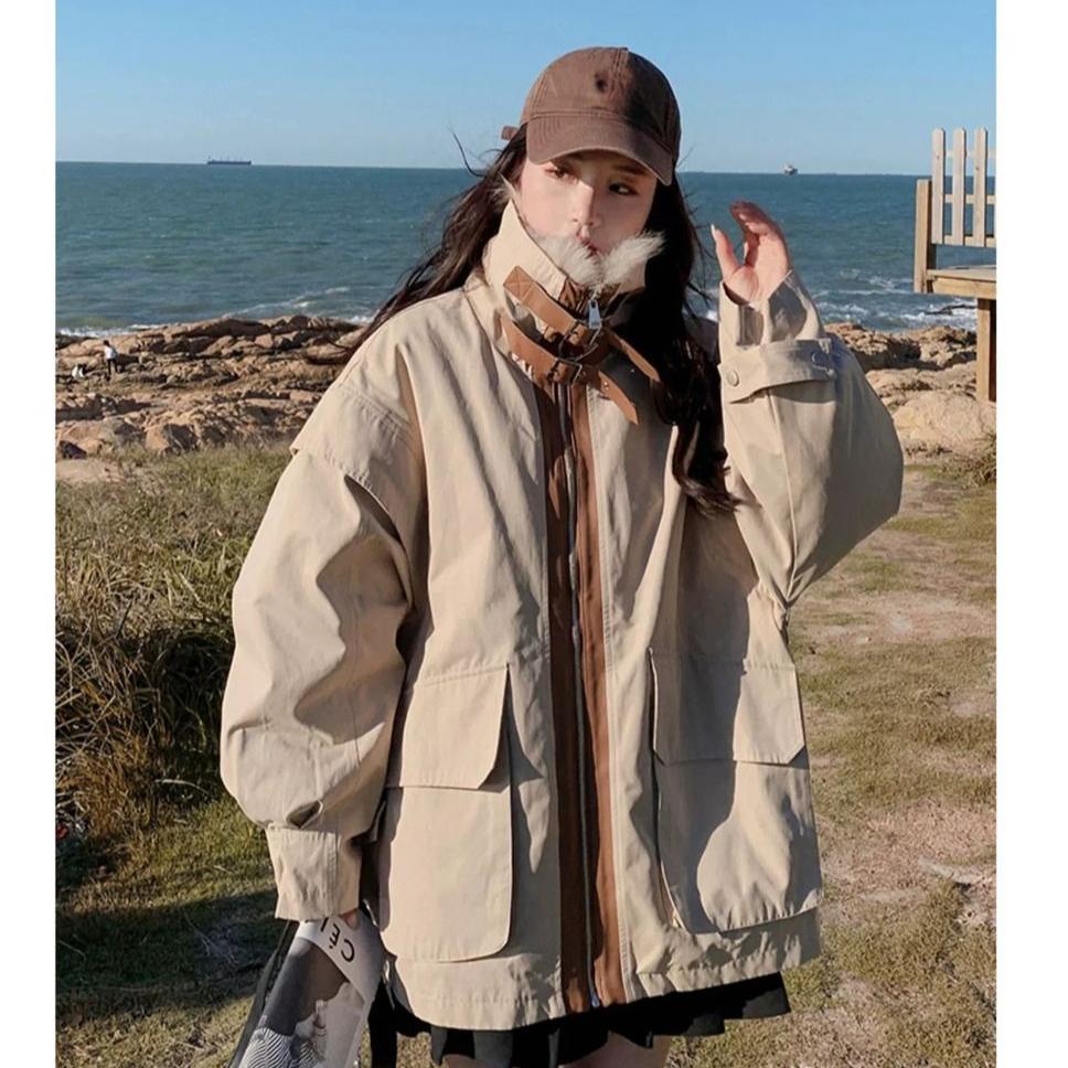 Winter Women's Workwear Jacket Short Fleece Lined Thickened Cotton Coat Korean Style