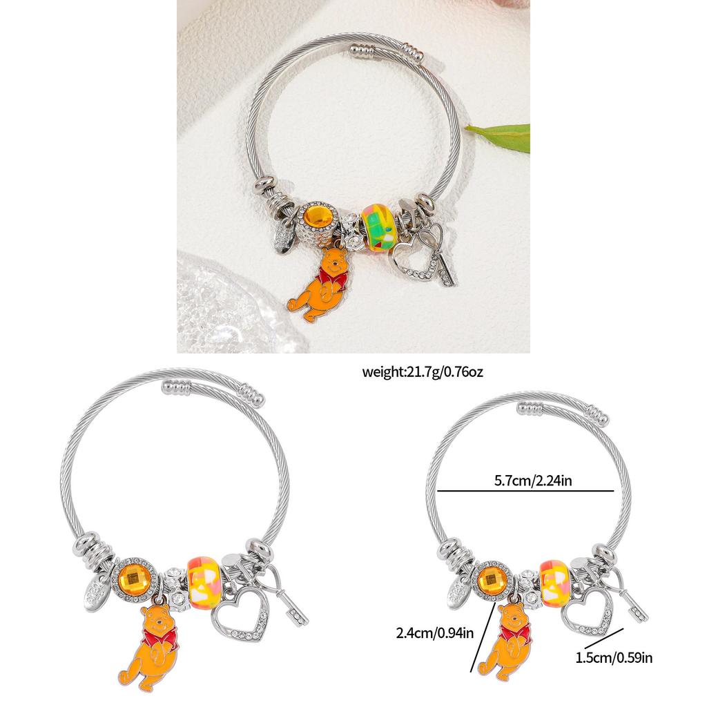 Braccialetto con Ciondoli Cartone Animato Orsetto Pooh in Lega di Zinco Galvanizzata per Regalo e Souvenir di Viaggio