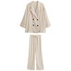 Summer Women's Wrinkle Effect Suit Jacket + Pants Suit Women