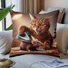 1pc, Cat Chasing Mouse, Four Seasons Pillow Cover, Made of Polyester, Machine Washable with Zipper, Skin-Friendly Pillow Cover, Single-Sided Print, Su