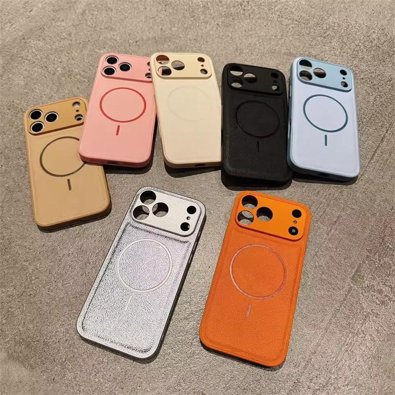 For Magsafe Candy Color Litchi Texture Leather Magnetic Case for iPhone 17 Air 16 15 14 Plus 13 12 11 Pro Max Shockproof Cover