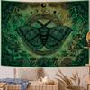 Luna Moth Tapestry, Witchy Print with Moon Phases, Mushrooms & Botanical Details, Green Wall Hanging for Bedroom, Occult Decor
