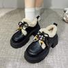 Winter Fluffy Shoes Women's 2025 New British Style Small Leather Shoes, Plush Thick-soled Warm Cotton Shoes, Casual Snow Shoes