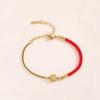Gold Plated Titanium Steel Lucky Chinese Fu Charm Braided Rope Bracelet Women Fashionable Handmade Wristband