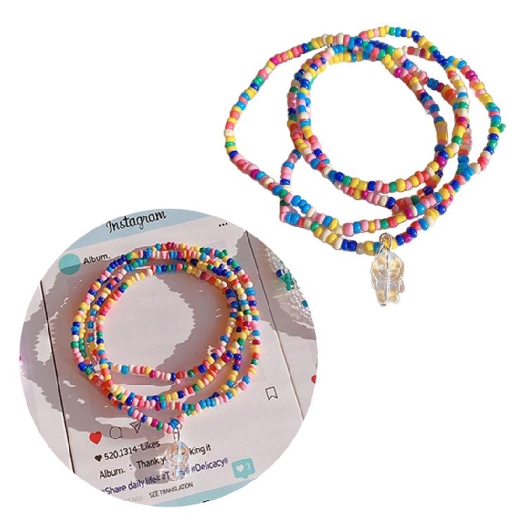 Colorful Rice Bead Clear Pendant Bracelet Jewelry Stackable Beaded Bracelets