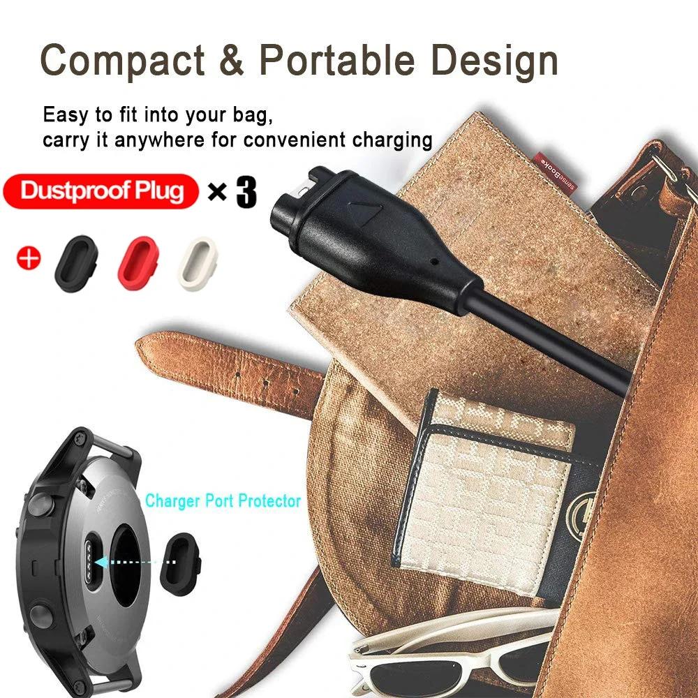 1M USB Charging Cable For Garmin Fenix 7 7S 7X 6 6S 6X 5 5S 5X Vivoactive 3 4 4S Venu 2 2S SQ With Dustproof Plug Cover