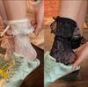 Womens Thin Mesh Breathable Midcalf Lace Socks With Mary Jane Lace Trim Hollowout Lace And Bowknots