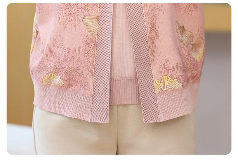 Mom's Spring Knitwear Two-Piece Set: Stylish Cardigan & Top for Middle-Aged & Elderly Women