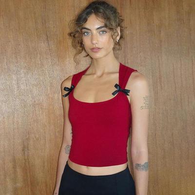 Y2K Damskie Topy Tank na Wiązanie z Kokardą Szerokie Ramiączka Bandage Cami Seksowne Nisko Wycięte Crop Topy Damskie Top Kamizelka