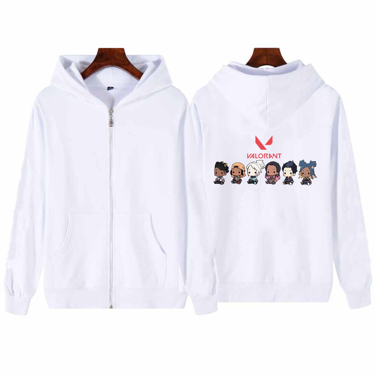 

VALORANT Kawaii толстовки на молнии с принтом для мужчин и женщин модные Harajuku мультфильмы игры хип-хоп осень-зима теплая куртка на молнии пальто 4XL белый