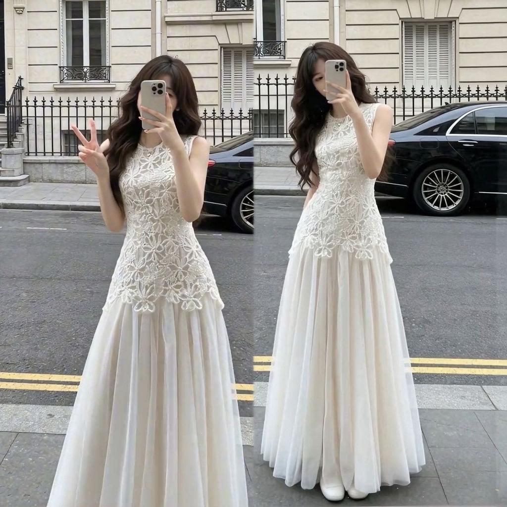 Early spring beautiful dress women's spring summer new sleeveless gentle temperament splicing skirt white vest skirt