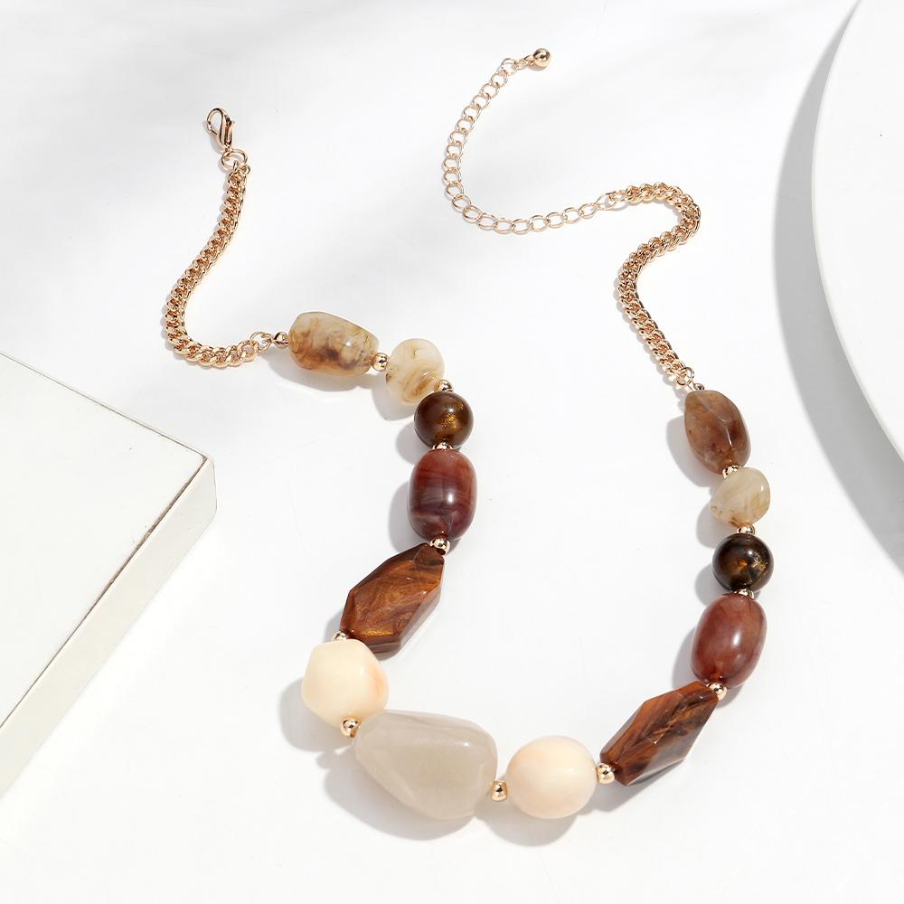 

Boho Irregular Geometric Beaded Acrylic Choker for Men Women Retro Fashion Resin Beads Chain Stack Necklace Trendy Jewelry Gifts