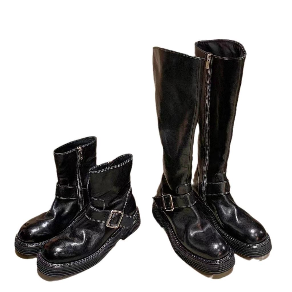 New spot grape mother retro belt buckle Martin boots thick-soled washed horse leather round head thick heel medium boots children