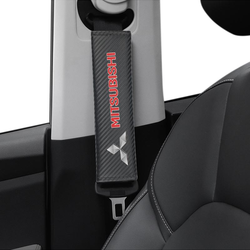 2PCS Carbon Fiber Protect Shoulders Pads Case For Mitsubishi Asx Lancer Outlander Pajero Ralliart Accessories Car Styling