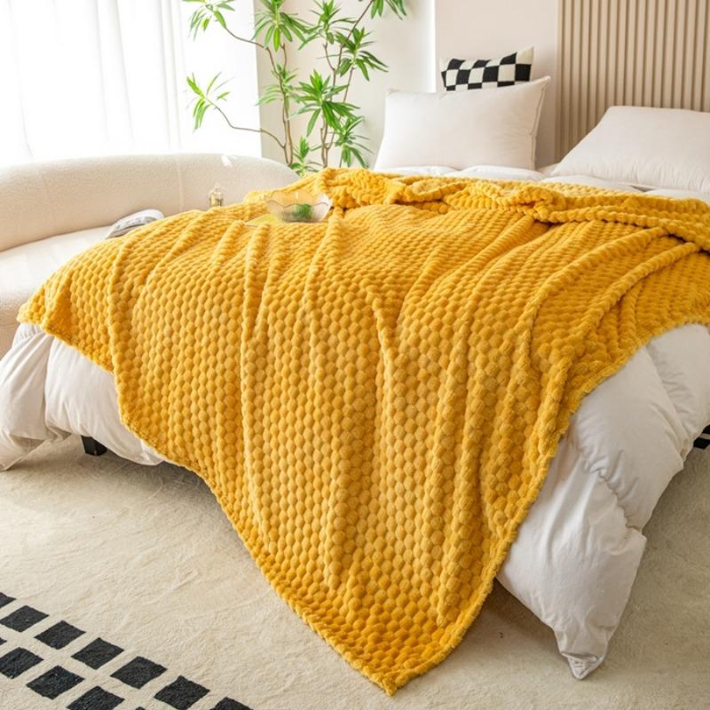 New Yellow Plaid Solid Blanket Soft Warm Fluffy Throw Blanket Sofa Cover Milk Velvet Bedspread Bed for Adults Home