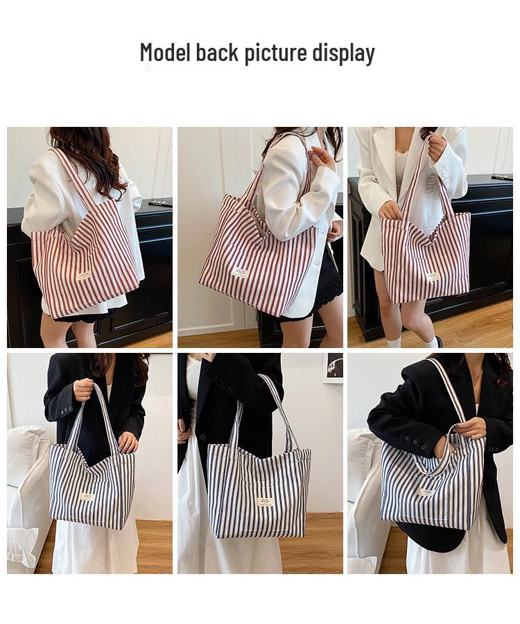 Holiday French Stripe Canvas Tote: Versatile, Lightweight Shoulder Bag with Large Capacity for Women