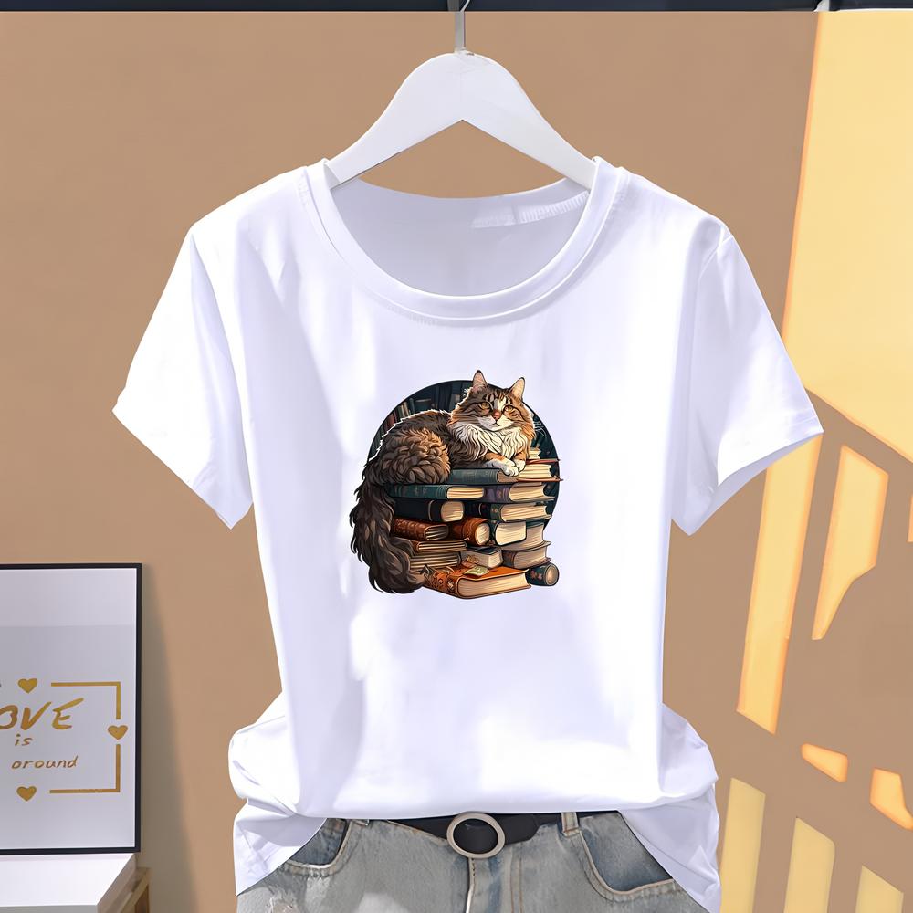 Cute printed T-shirt, women's daily fashion, short-sleeve trendy summer style.