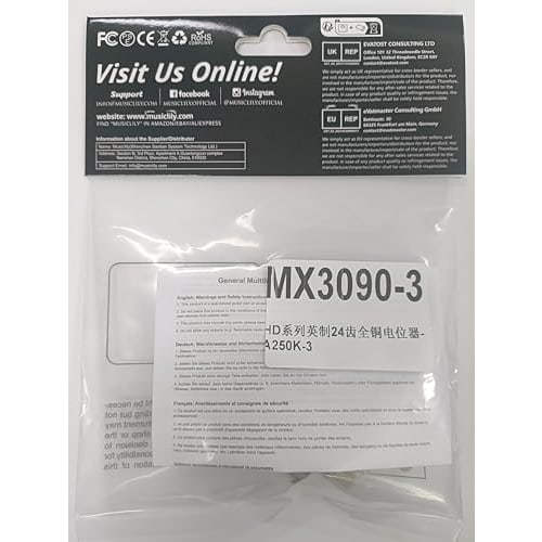 Musiclily Pro HD A250K Brass Guitar Pots, 24-Spline, Fine, Split Shaft, 250k, A-Curve (3 Pieces)