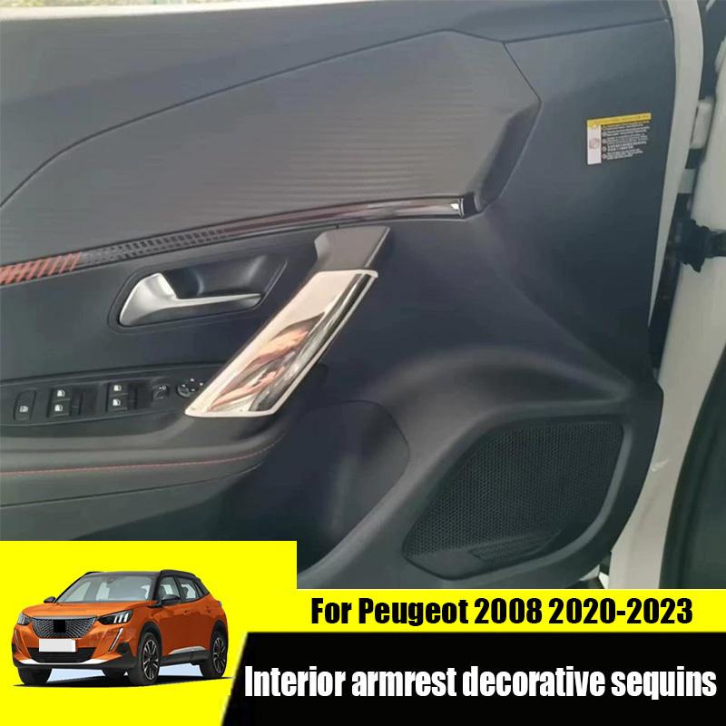 For Peugeot 2008 Interior armrest decoration sequin stainless steel interior door handle accessories