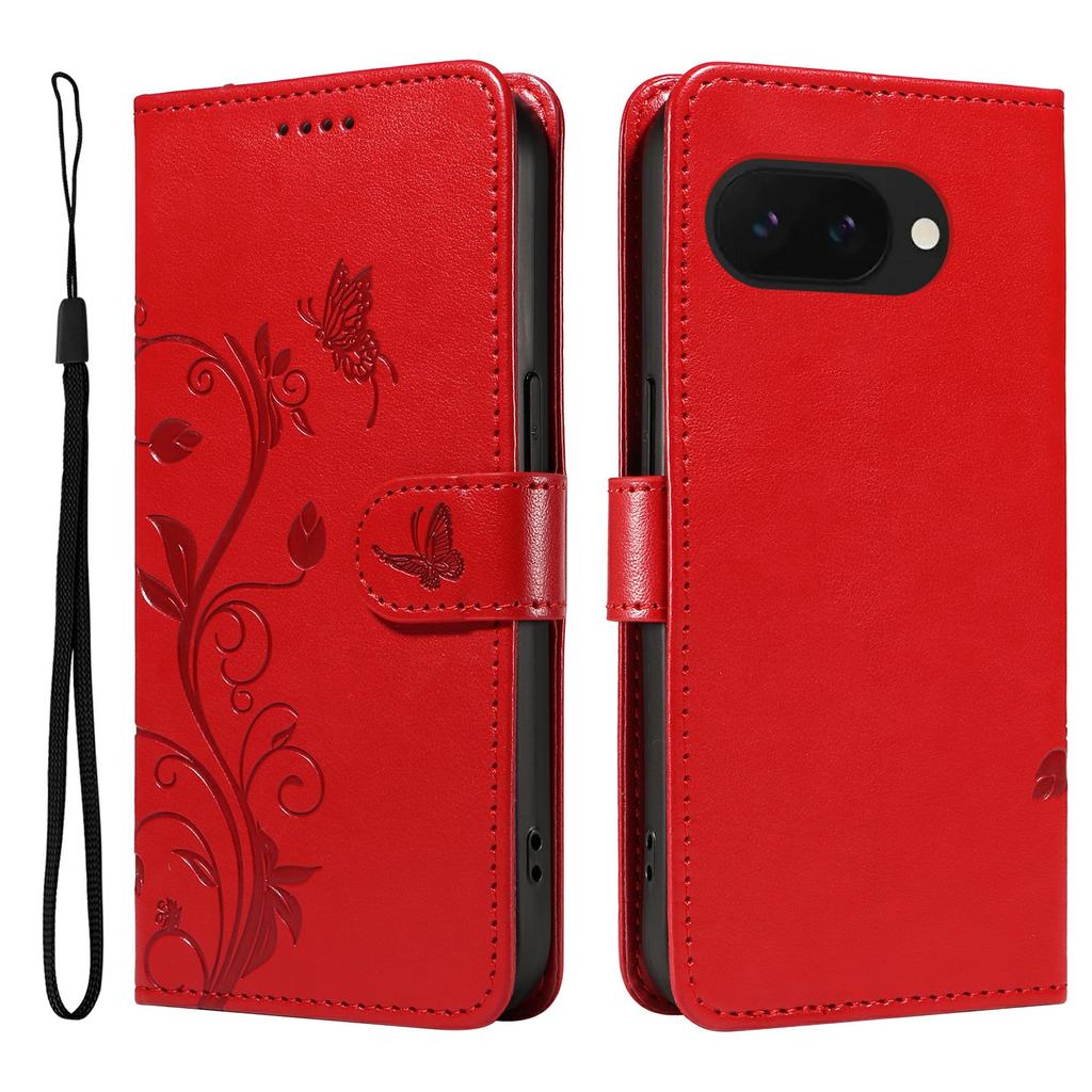 For Google Pixel 9a PU Leather Cases Flower Pattern Wallet Stand Phone Cover with Strap