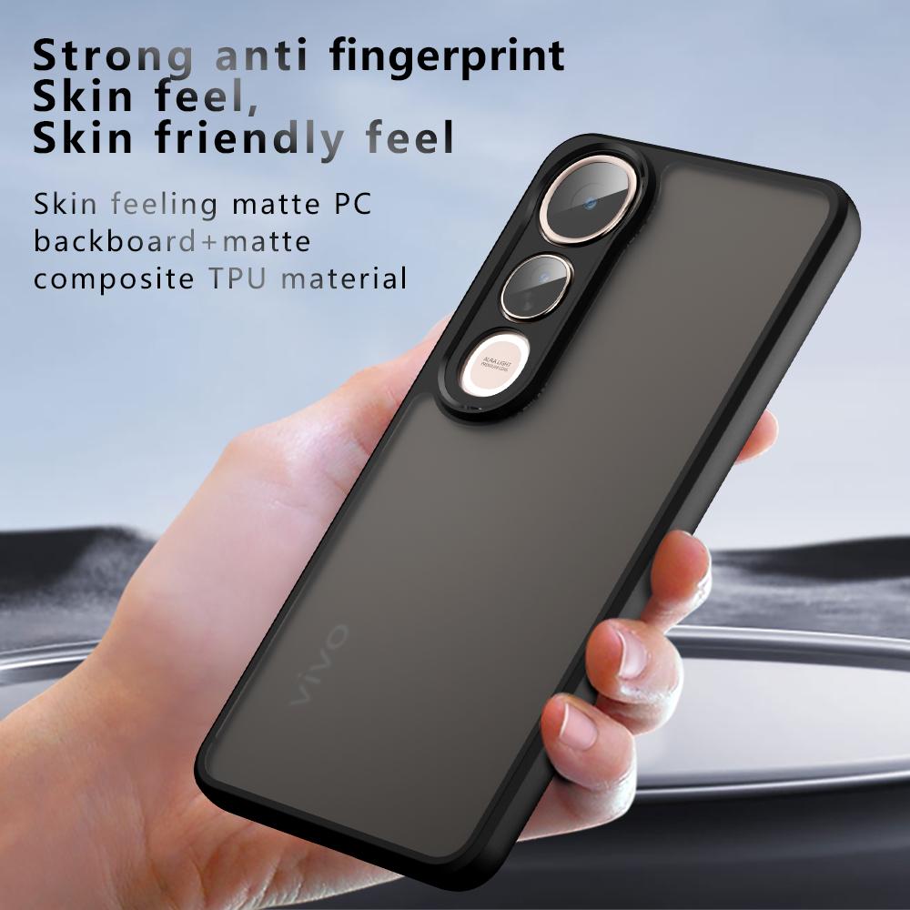 For Vivo V50 Lite 5G Case Skin-Touch TPU+PC Matte Phone Shell,Transparent Black