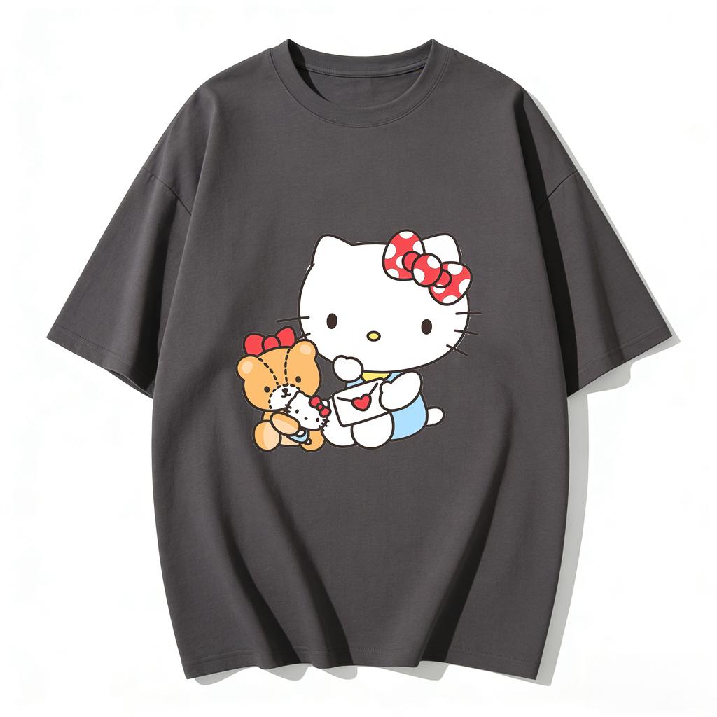 2026 Summer Hello Kitty Cartoon Printed Short Sleeve Pure Cotton Tshirts Womens Family Matching Outfits Tops Tee Trendy Y2k