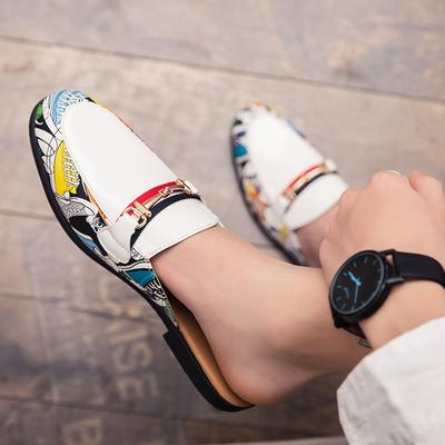 Moda Luksusowa Marka Lato Białe Pół-wsuwane Mokasyny Luksusowa Marka Buty Męskie Casualowe Buty Męskie na Imprezę Skórzane Wsuwane Wygodne Kapcie