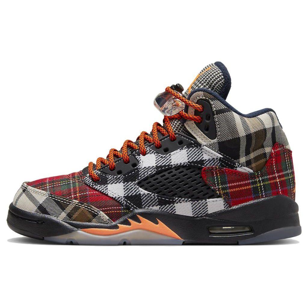 Air Jordan 5 Retro GS Plaid Kids Sneakers Multi-Color Black Total-Orange FD4814-008