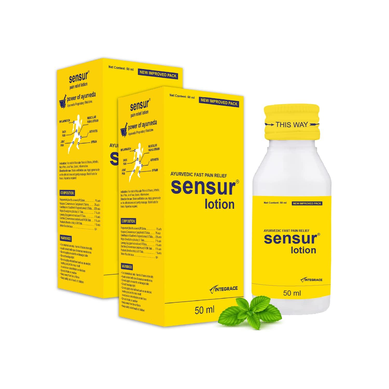 

Sensur Натуральный Аюрведический Обезболивающий Лосьон 50 мл Упаковка из 2 штук Быстродействующее Облегчение Мышечной и Суставной Боли